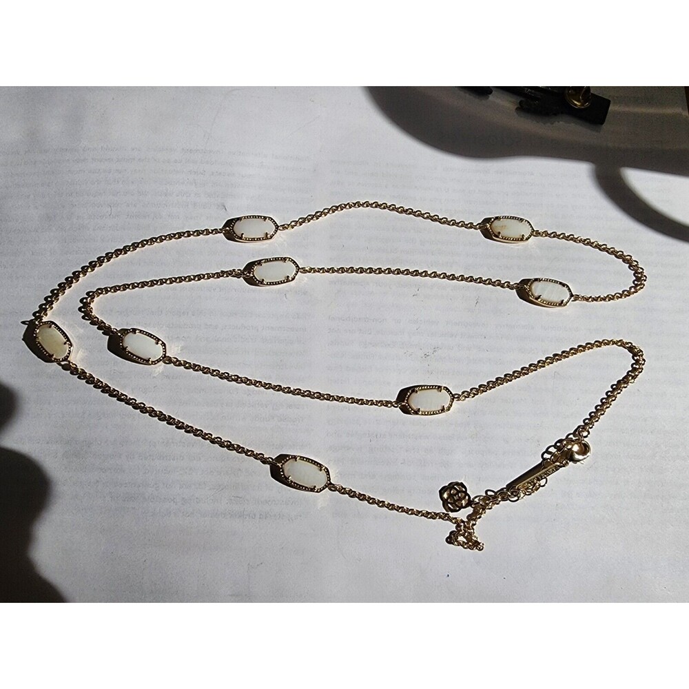 Kendra Scott Kellie Rose Gold Long Ivory Mother Of Pearl Station Necklace 38”